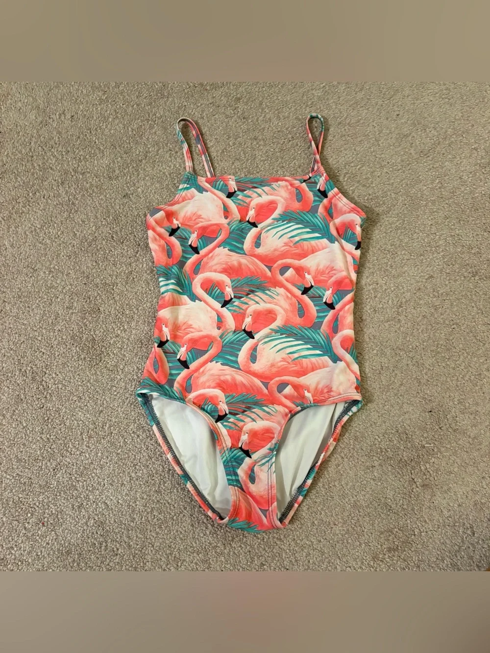 Old Navy small 6/7 Girls Flamingo Print One-Piece Swimsuit - Pink/Teal